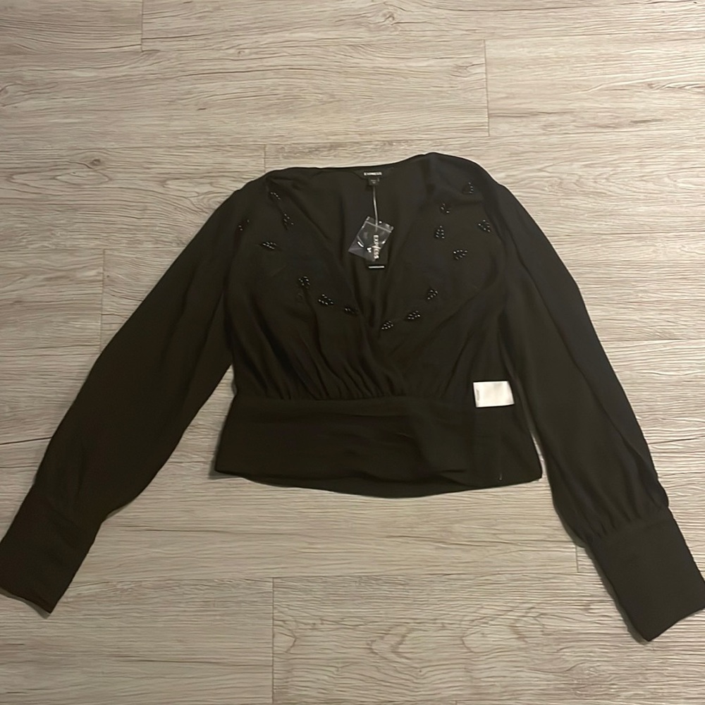 Brand new black beaded express shirt - small